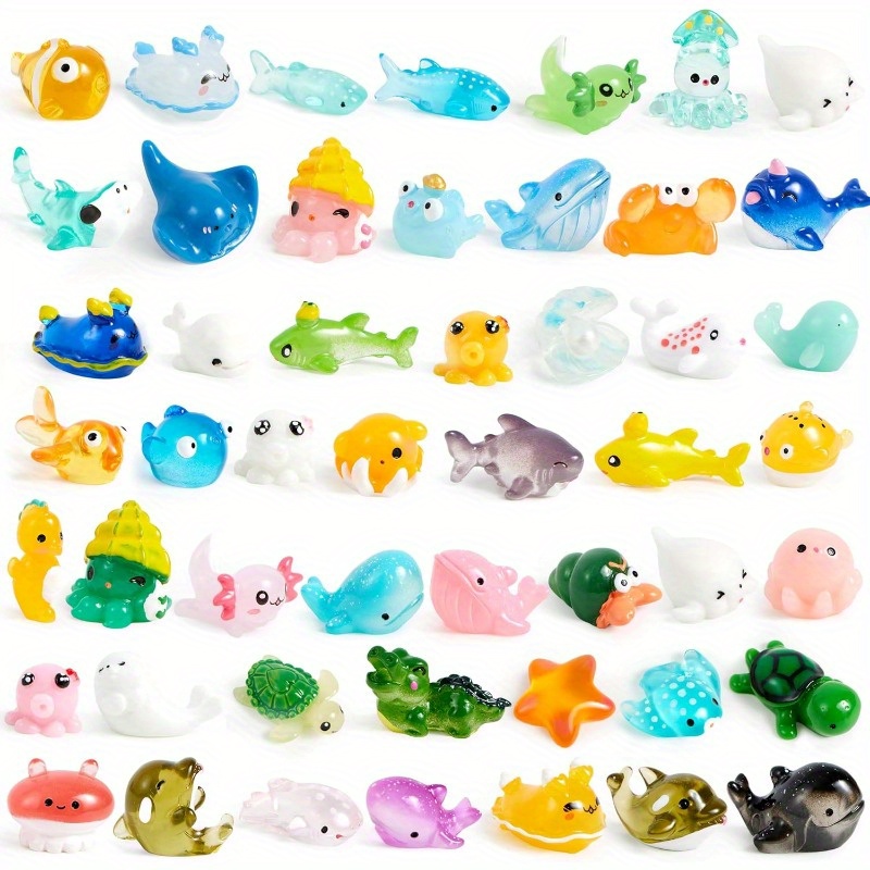 TEMU Syncfun 50pcs Mini Ocean Resin Animals Figures, Mini Sea Animals Figurines For Aquarium Ornaments Decorations, Cute Garden Accessories, Slime