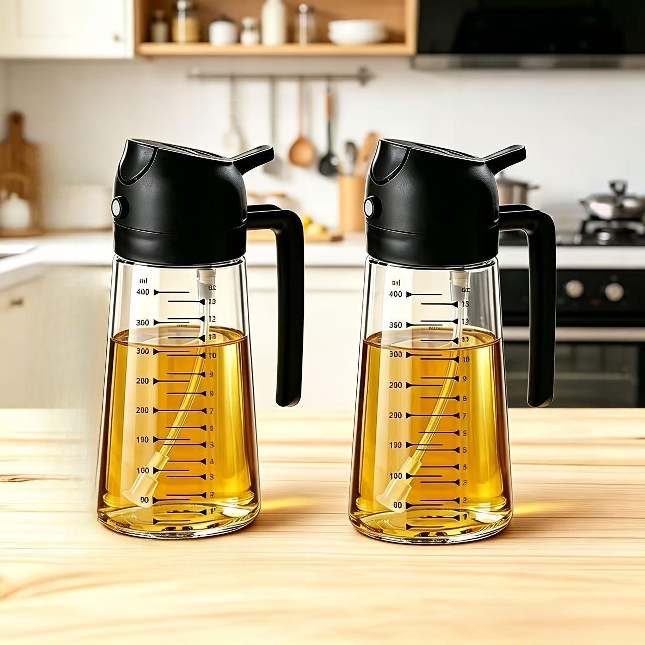 TEMU Lot de 2 vaporisateurs à huile en plastique 470 ml, 2-en-1 vaporisateur et verseur avec échelle pour un contrôle facile de l'huile, idéal pour à