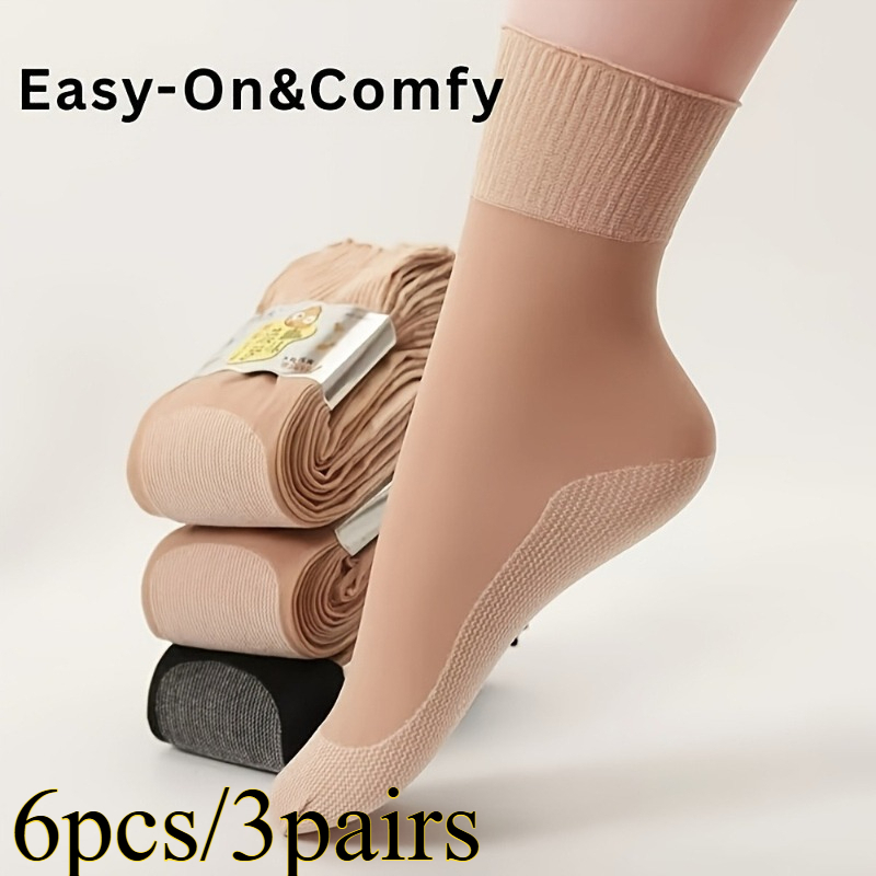 6pcs/3pairs Diabetic Crew Socks - Non-restrictive, Unisex For Middle-aged And Older, Soft Breathable Fabric, Elastic Open Top For Easy , Suitable For Swollen , And Durable, Daily And Special Occasions