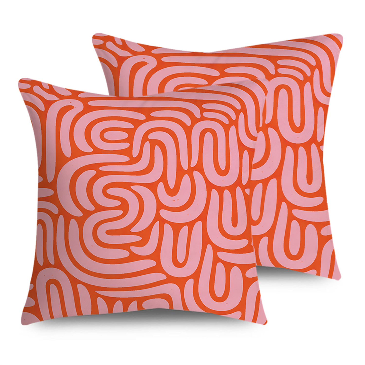 TEMU Set Of 2 Orange And Pink Maze-patterned Pillow Covers, Suitable For Indoor And Outdoor Use, Decorating Your Farmhouse, Living Room, Bedroom, And