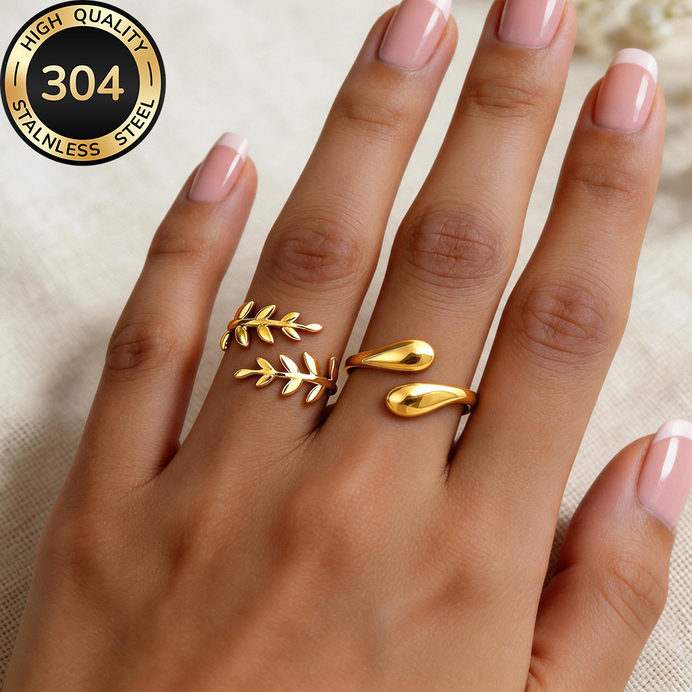 2pcs High-Quality 304 Stainless Steel Golden Open Rings