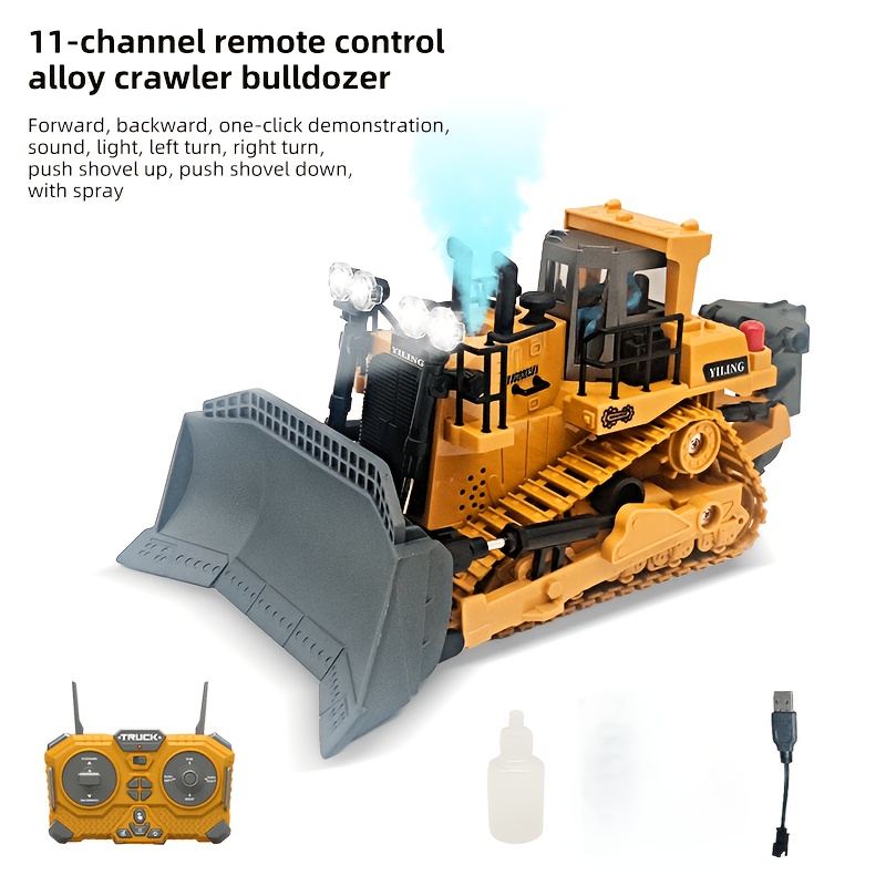 2.4g Remote Control Bulldozer, 9/11 Channel Remote Vehicle With Lights, Sounds, And Water Spray Function- Ideal Christmas And Birthday Gift For Boys