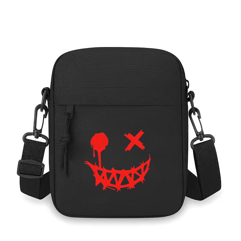 TEMU Dark Graffiti Face Print Small Square Bag, Versatile Black Lightweight And Wear-resistant Oxford Cloth Single-shoulder Crossbody Bag, A Portable
