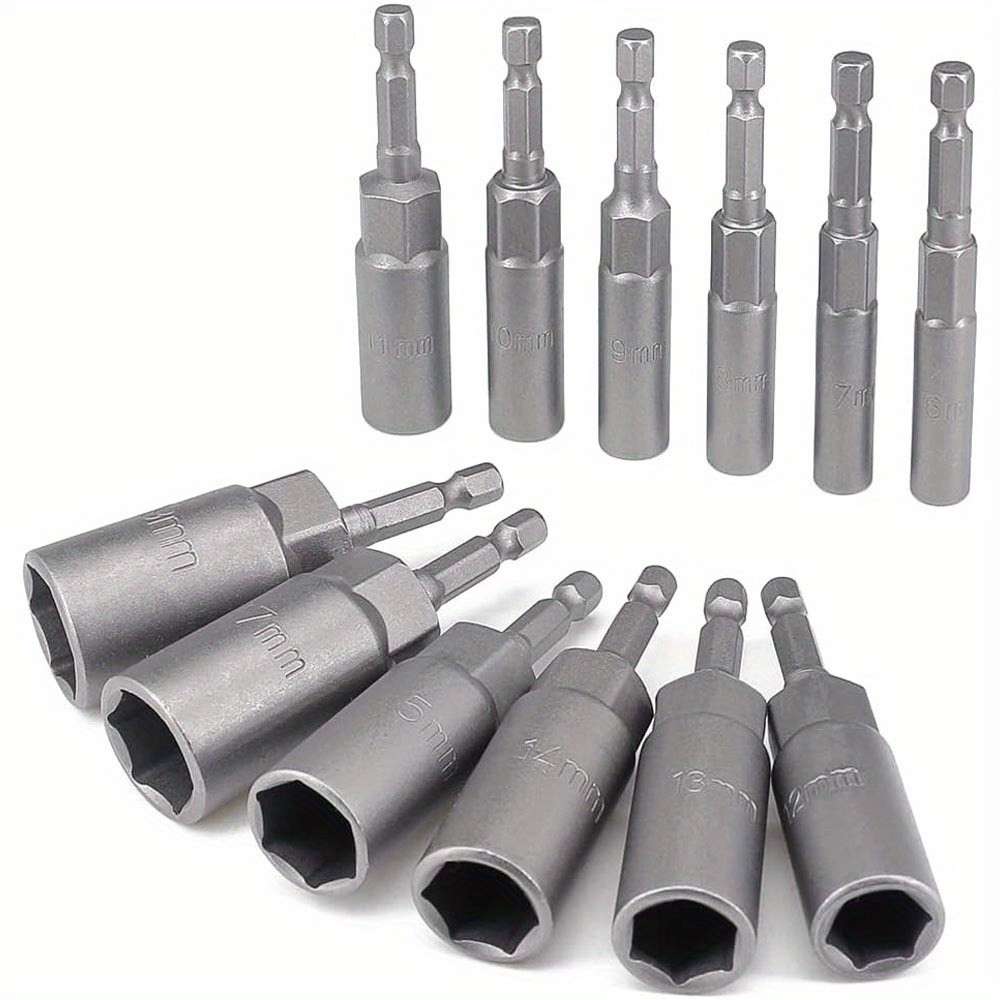 12pcs Deep Socket Set 6-19mm Includes Hex Nut Extractor Bits With 1/4" Hex Shank Designed For Remote Impact Drivers Nut Extractors And Extractor Sockets For Replacement