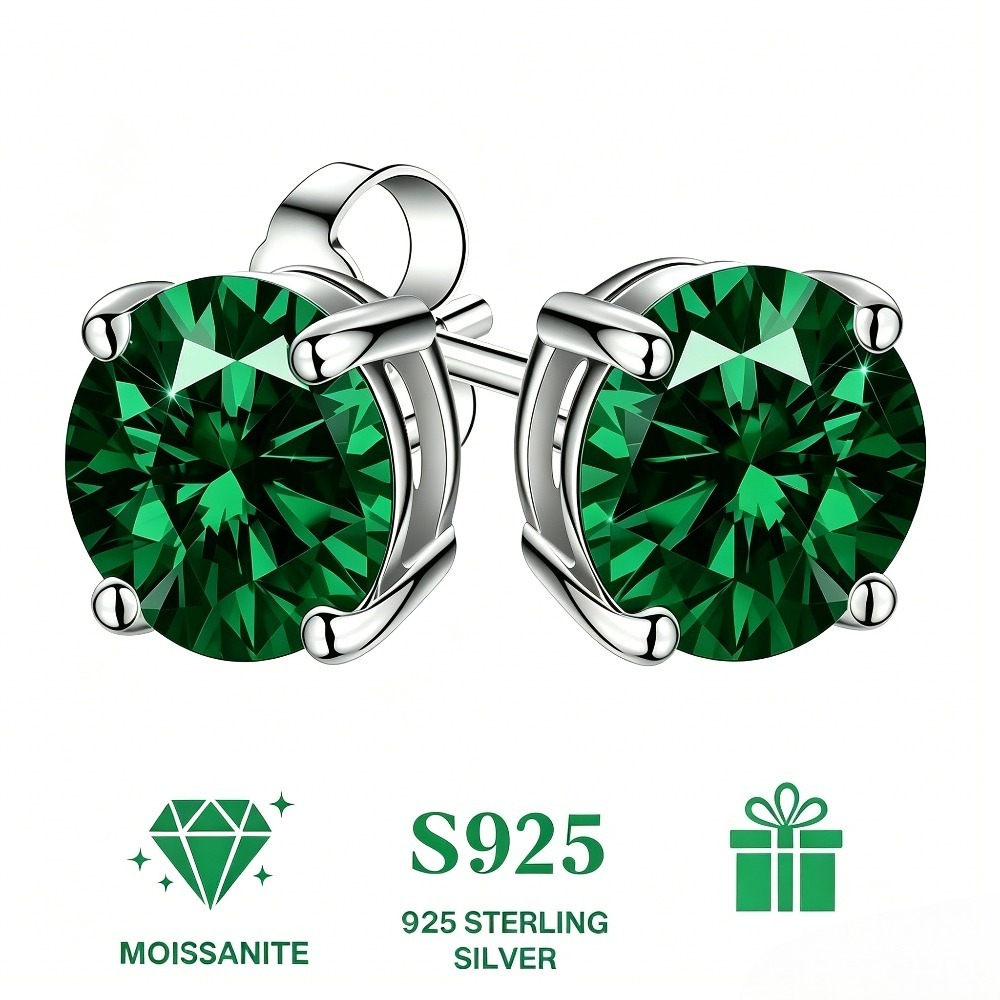 TEMU A Pair Of Premium Emerald-cut Moissanite Stud Earrings, Weighing Between 2.0 To 4.0 Carats, Featuring And Grade Round Cut, In 925 Silver. A