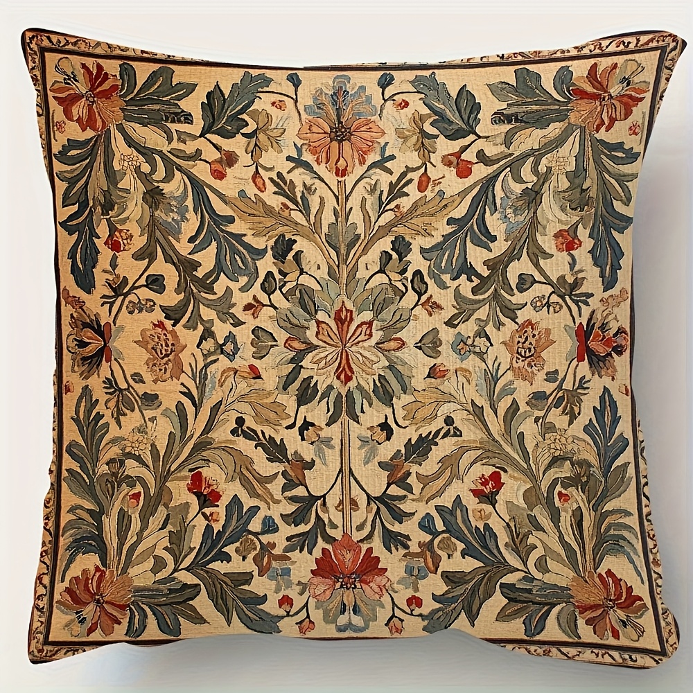 TEMU 1pc Vintage William Floral Pillowcase - Contemporary Vintage Style William Flower Print With Zipper Closure, Machine Washable Sofa Bed Chair