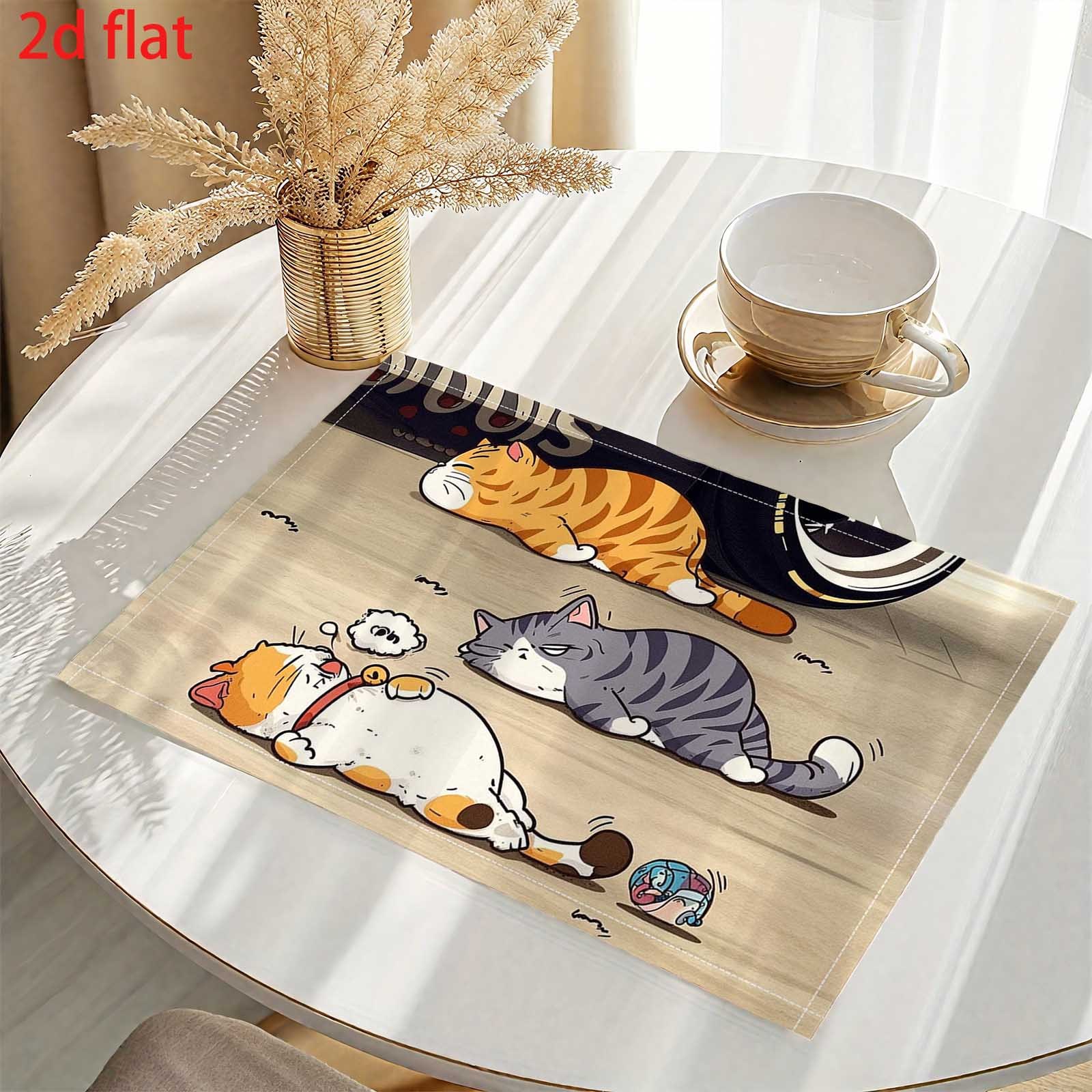 Lot de 4 sets de table chat cartoon, nappes de table douces_voghion.com