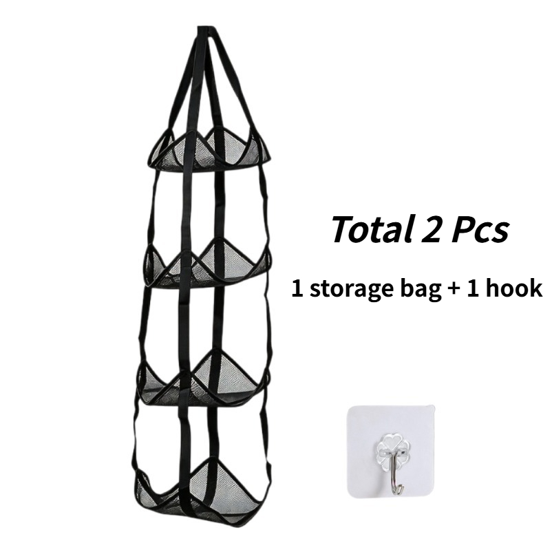 TEMU 2pcs 4-tier Foldable Ball Storage Bags (1pc Bag And 1pc Hook) Over-the-door Basketball Organizer | Multifunctional Sports Storage Basket |
