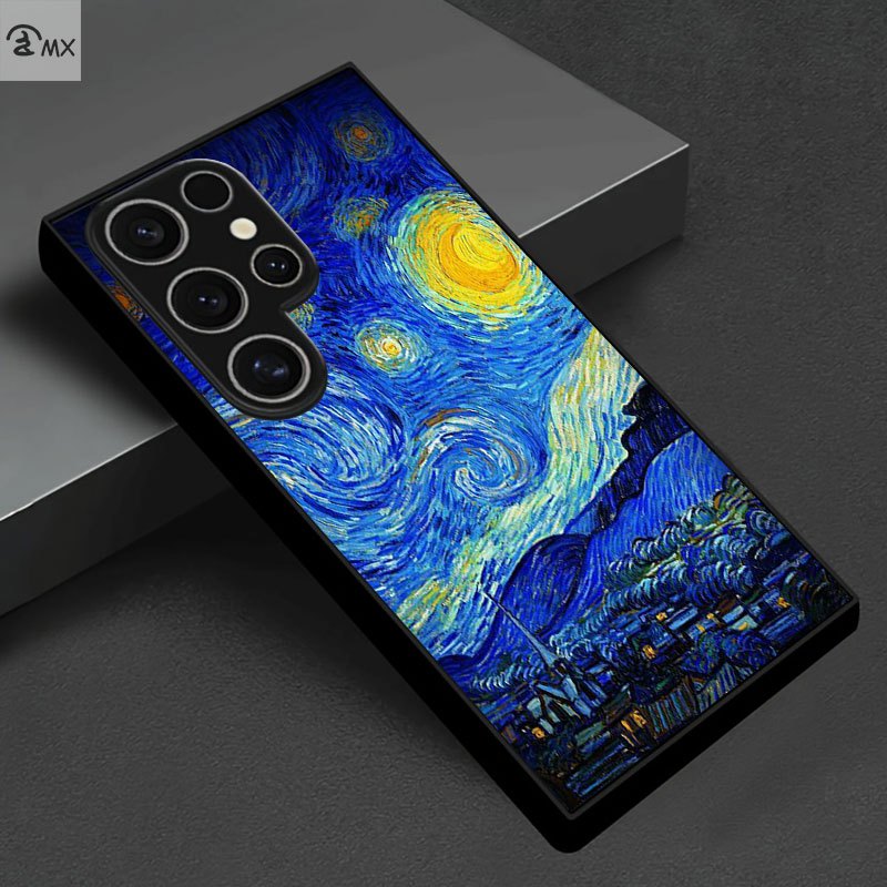 TEMU Phone Case: Van Gogh Starry Night Village Tempered Glass Phone Case For Galaxy S25 Plus, S25 Ultra 5g, S25 , S25, S24, S23 Ultra, S22 Ultra, S22