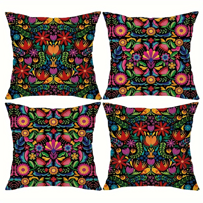 4pcs set of soft polyester fabric pillows with dead flower and leaf pattern zipper closure machine washable suitable for   room bedroom   sofa bed car decoration double sided printing pillow core not included mothers day gi Product details 3