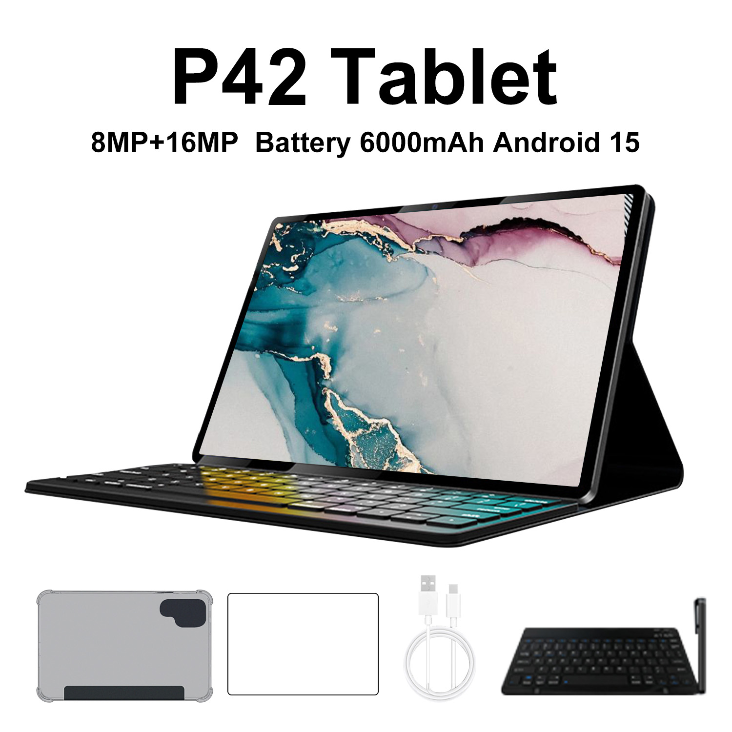 Kompaktni tablični računalnik 15, 10.1" HD zaslon, 24 GB RAM (8 GB + 16 GB) 512 GB prostora za shranjevanje, 16 MP + 8 MP kamere, 6000 mAh dolg