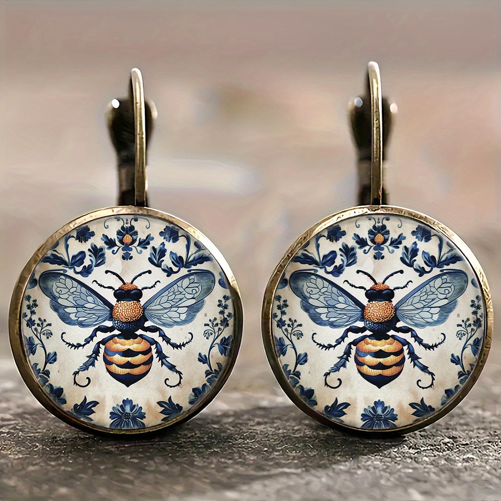 TEMU Alloy Retro Round Earrings, Blue And Pendant Earrings, Light Accessories, Simple And Fashionable Style, Daily Versatile Earrings, Gift , Suitable For Many Occasions, For Teenager