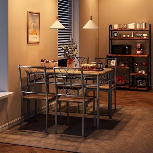 5pcs compact set for 4 with sturdy metal frame upholstered cushions space saving rectangular table suitable for apartments small spaces kitchen furniture modern