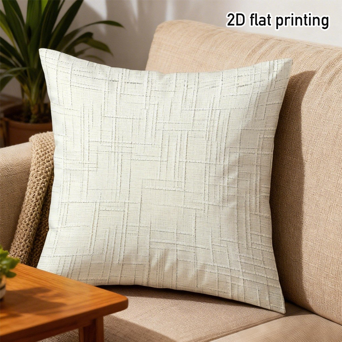 TEMU 1pc Textured Grid Throw Pillow Covers, Duplex Prints With Modern Geometric Lines And Embossed Patterns, Durable Polyester Fabric Zipper Closure,