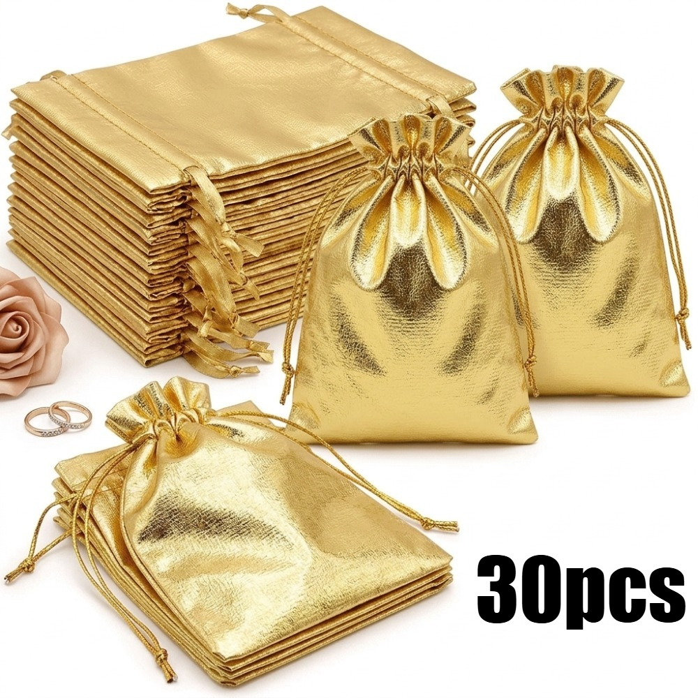 TEMU Gift For Her/him 30pcs Gift Bags For Her/him In Golden Organza With Drawstring - Suitable For Weddings, Parties, Christmas Candy Bags, Can Hold