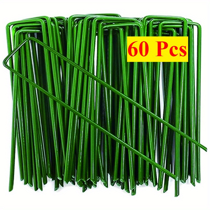 TEMU 60 Pezzi da Giardino in Acciaio Zincato, Pali a U per Artificiali - Resistenti con Rivestimento Verde Antiruggine, Facili da Installare su di ,