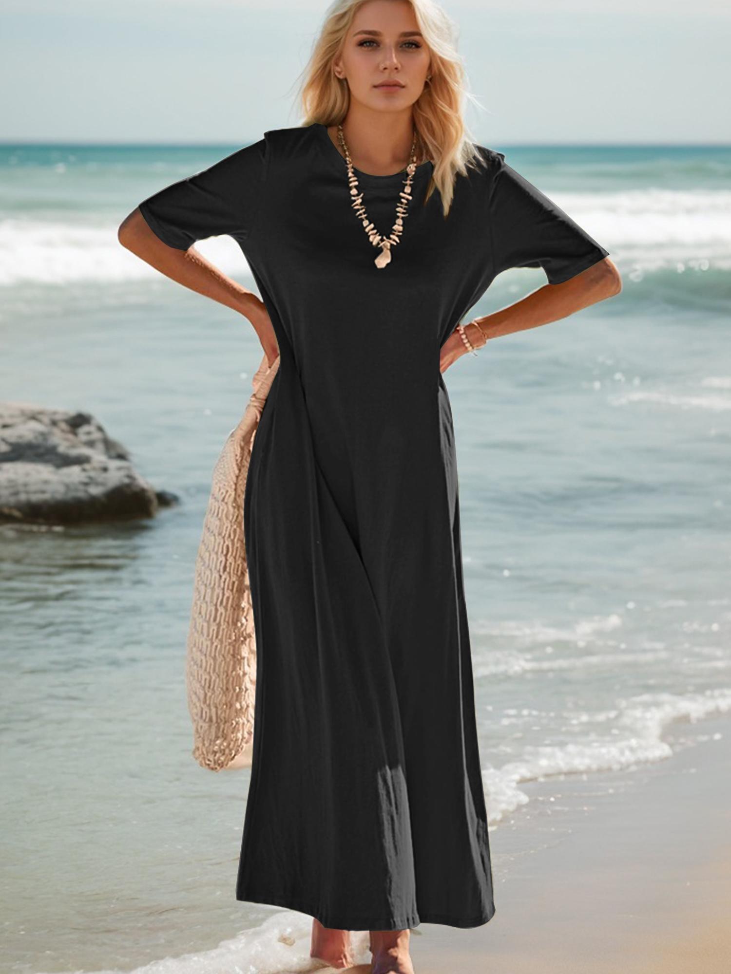 chinese dress ladies Plus Size Round Neck Long Sleeve Maxi Dress with Pockets Floral / 2X main image 0
