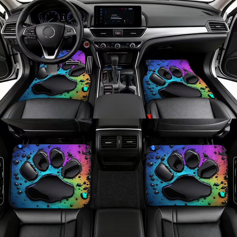 TEMU 4pcs Rainbow Gradient Paw Print Themed Car Mats, Interior Floor Mats, Compatible With Hardcore Suvs And Modified Vehicle Interiors, Durable,