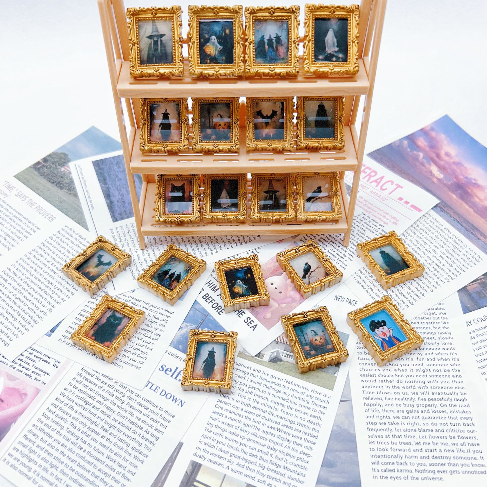 item picture set of 3 6 miniature frames featuring medieval ghost oil paintings   dollhouse decoration and great as gifts for halloween and christmas