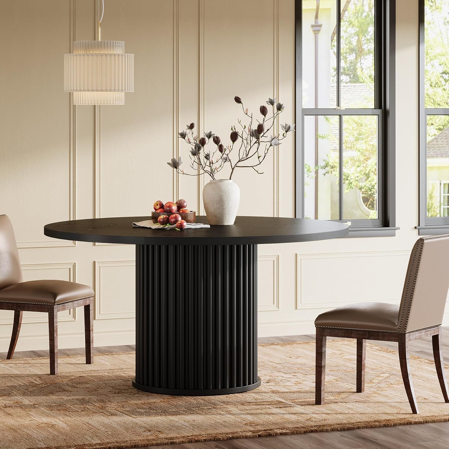 Round Dining Table, 120 Cm, Black Dining Table For , Dining Room Table With Sturdy Metal Frame, Modern Dining Room Furniture