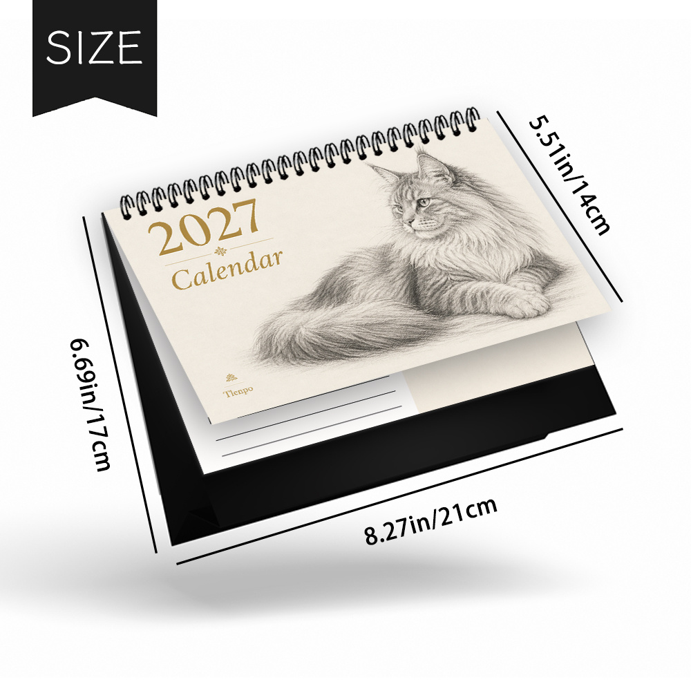 TEMU 1pc Tlenpo Suitable For Office & Home Desk Calendar Planner With Hand-drawn Cat Monthly Layouts, Undated Weekly/day View For Women, Gift For