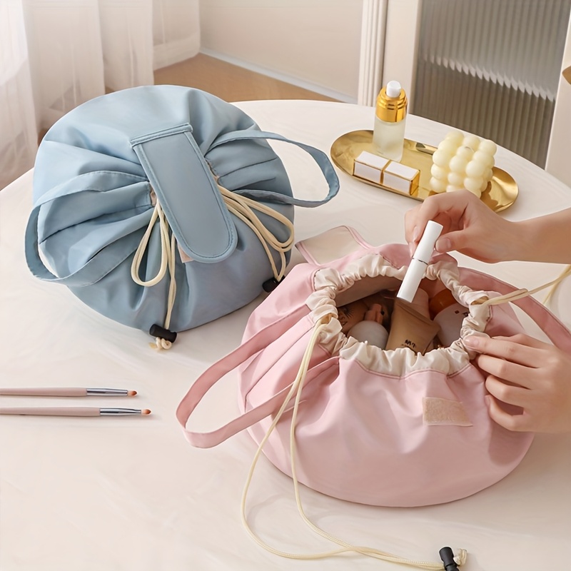 large capacity women men travel makeup toiletry portable bucket shaped storage bag with drawstring closure   case suitable for daily use gym vacation the Product details 2