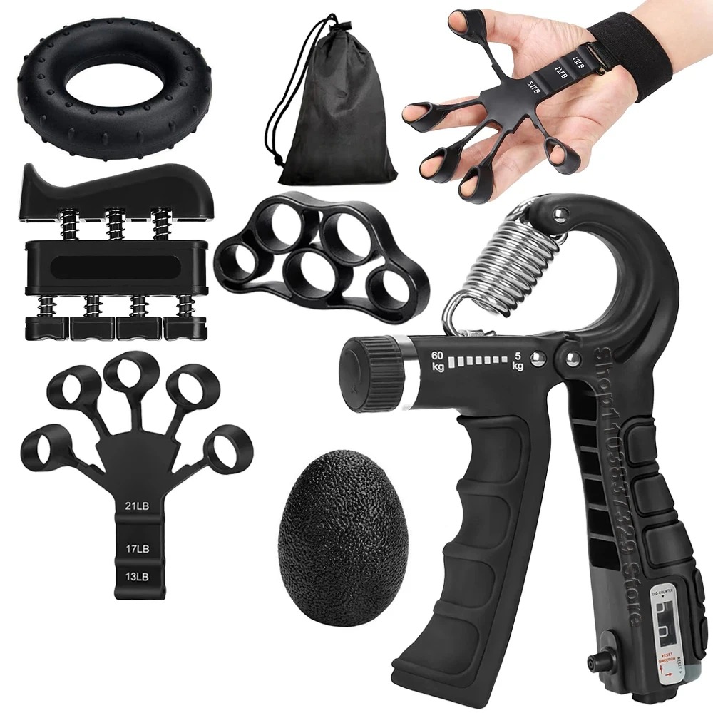 Grip Strengthener, Adjustable Resistance , 6pcs Portable Handgrip Strengtheners And Finger Trainers For Home Gym, Office, Outdoor And Travel, Durable Pp Material Black For Home Gym Equipment