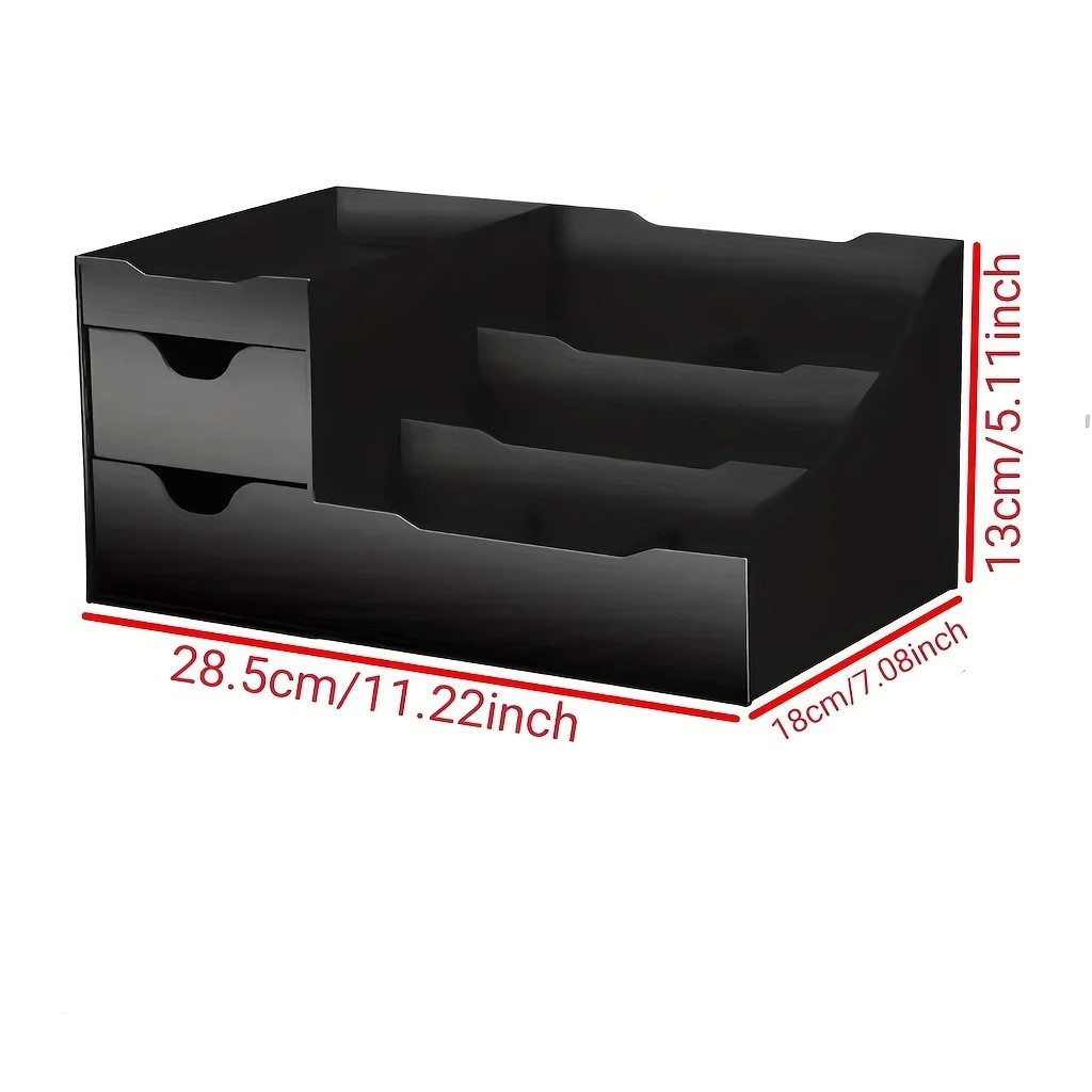 TEMU 1pc Bathroom And Bedroom Storage Box, Large Black Dressing Table Storage Cabinet With 7 Compartments And Drawers, Used For Beauty, Skincare, And