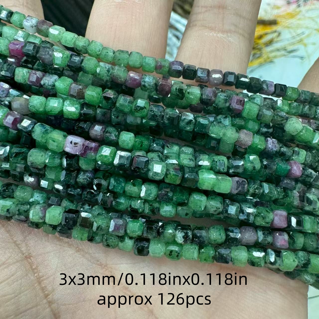 TEMU Perles d'espacement cubiques de , petites perles carrées , naturelles rouge-vert, 3x3mm, 126 pièces - Magnifiques perles d'espacement - Haut de