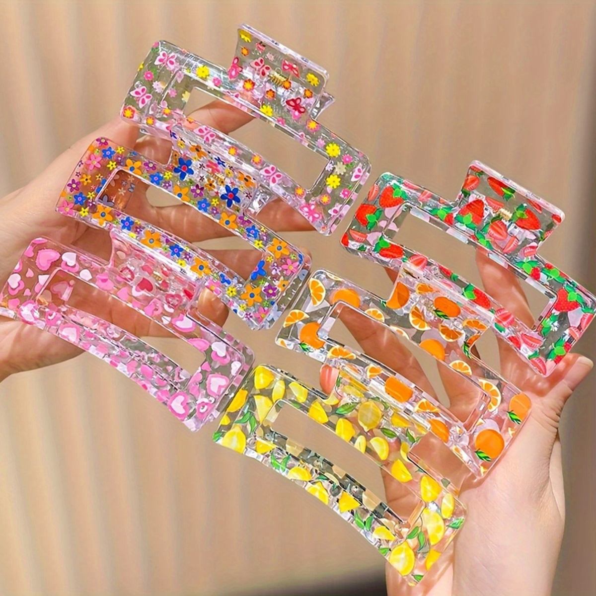 6pcs   print ladies hair clip simple and elegant ladies summer beach and hawaiian headwear back of head hair clip bath dish hair ponytail clip suitable for  