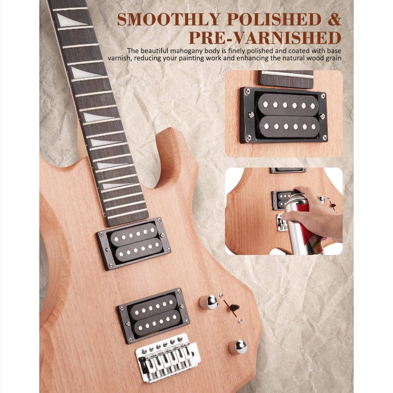 Guitar Kit, Fire Style Mahogany Body Maple Neck Guitar with HH Pickups | Easy to Assemble Kit with All Parts Included - Build Your Own Guitar SFR - D30, Silvery Grey Color