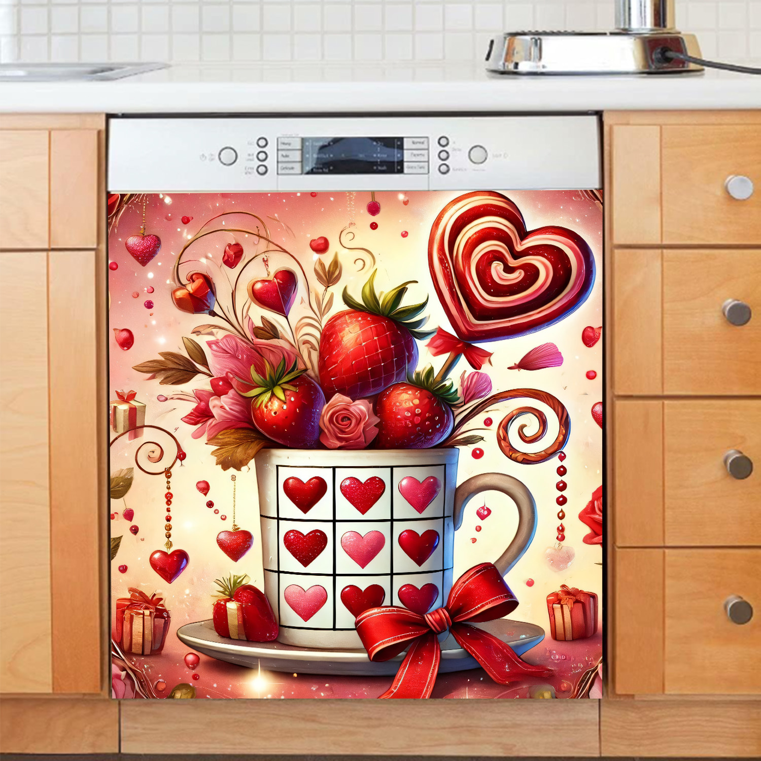 

1pc Heart Dishwasher Magnet Cover - Waterproof & Vinyl Decal - Easy Appliance Panel Sticker - No Electricity Required Kitchen Decor