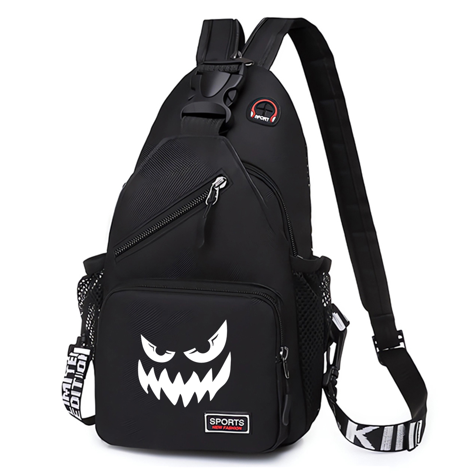 E-shop 1 Stück Böser Ausdruck Gedruckte Bauchtasche, Vielseitige Großraum-Umhängetasche, Lässige Outdoor-Sport-Brusttasche, Ideal für Outdoor-Reisen