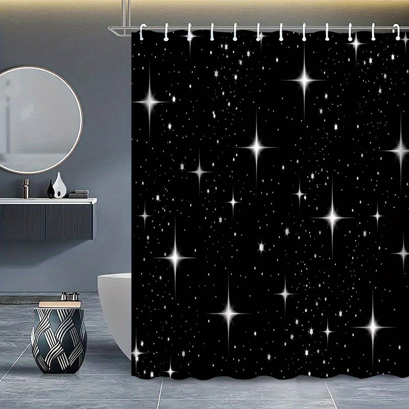 TEMU 1pc Of Starry Pattern Shower Curtain With Hook, Washing Shower Curtain, Bathroom Partition, Bathroom Accessories, Home Decoration Sunflower