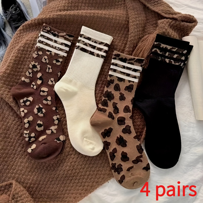 Image of 4 Pairs Of Women's Fashion Soft And Comfortable Sports Socks, Style, Fashionable Outfits, Long Leg Socks, Mid-calf Socks