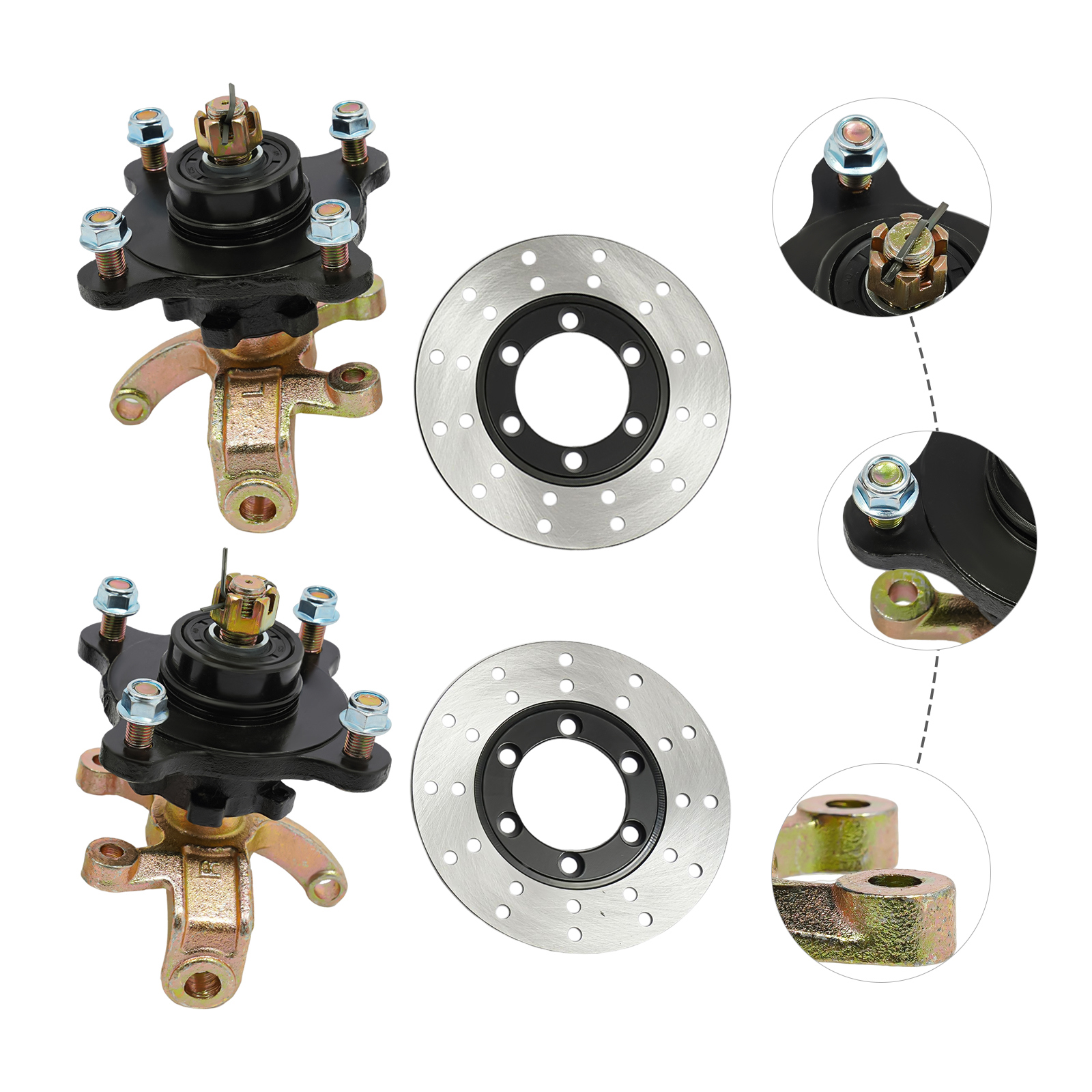 2pcs Front Steering Knuckle Spindle Disc Rotor, Front Steering Knuckle Assembly, Front Steering Knuckle Spindle Assembly For 125cc 150cc 200cc 250cc Atv/4 Wheel