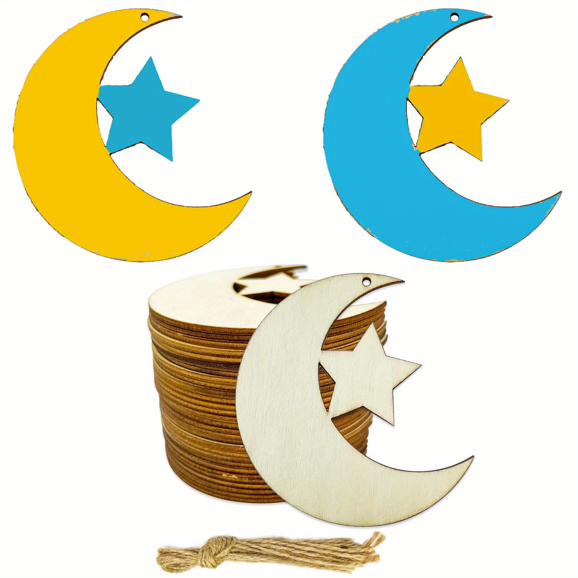 

30pcs Moon And Star Wooden Craft Cutouts - Blank Diy Hanging Decorations For Easter, Valentine's Day, Day, And More | Home Ornaments And Gift Tags, Moon Decor