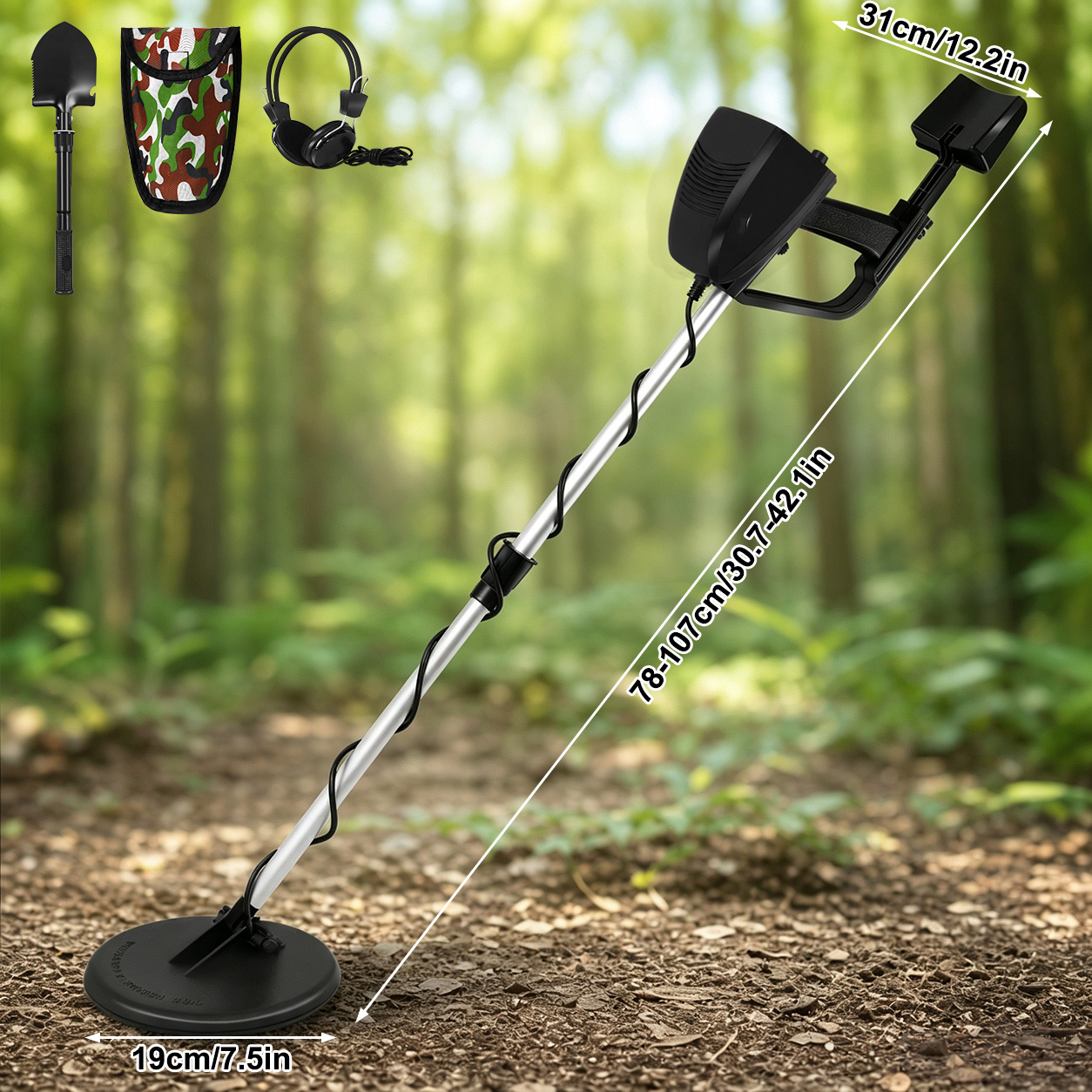 Image of Metal Detector With Adjustable Telescopic Shaft, High-sensitivity Underground Storage Bag And Shovel For , Jewelry, And Garden