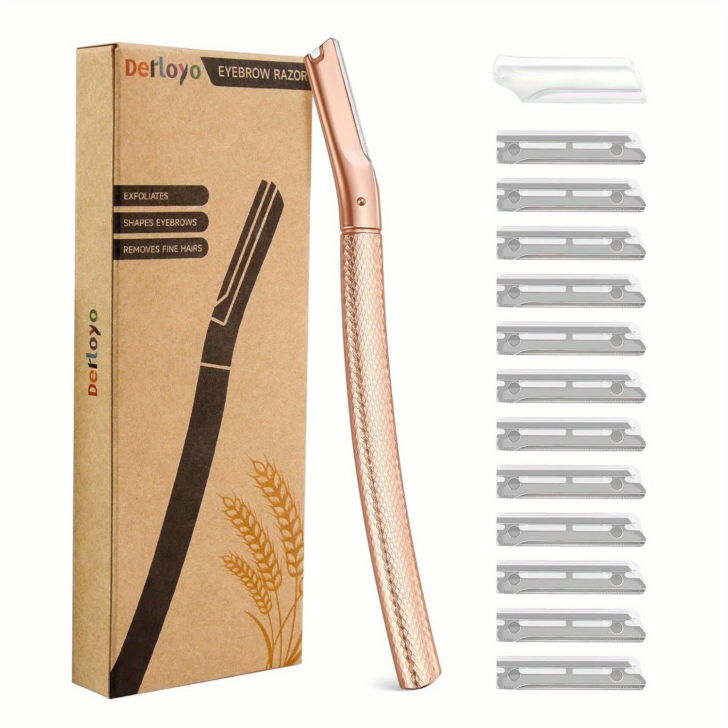 Image of Eyebrow Razor-face Razors For Women-dermaplaning Tool For Face Exfoliation & With 13 Refill -facial Dermaplane Razors Shaver-rose Golden