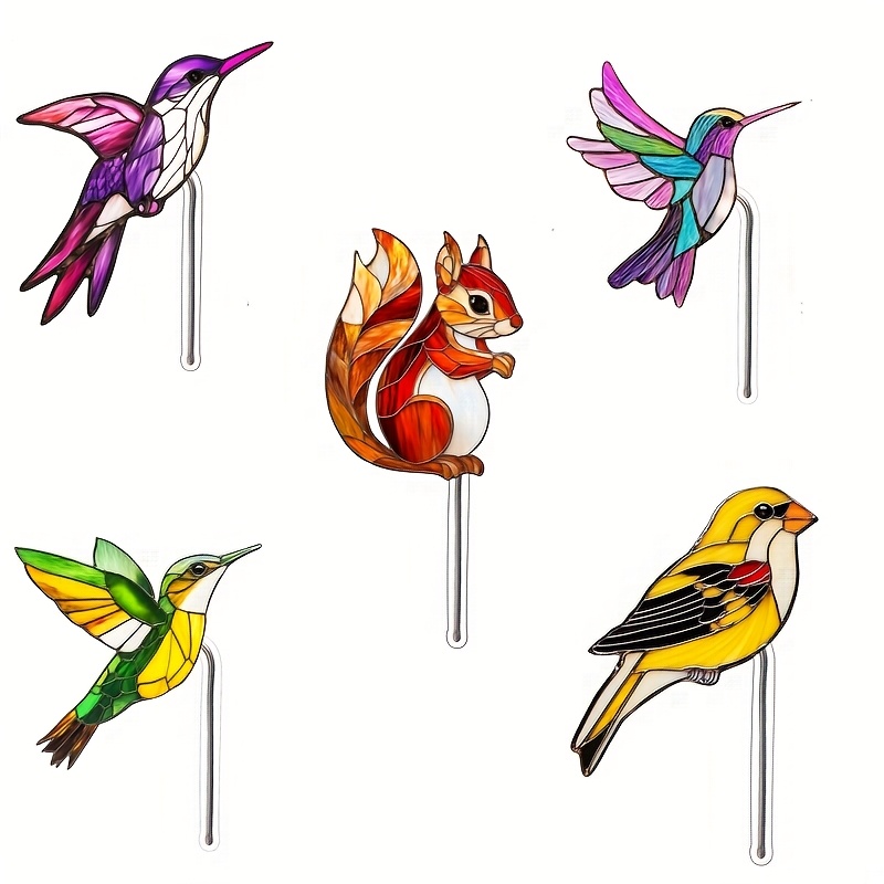 TEMU 2D Plat - 【2D Plat】 2D Plat - [2D Plat] 2Dflat5pcs Décorations de Plantes en Pot Oiseaux et Écureuils en Acrylique, Ajouts de Pots pour la