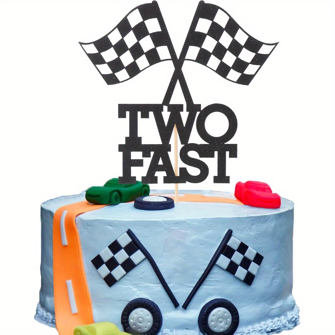 Image of 2 Fast Birthday Cake Topper - Race Car Theme 2nd Birthday Party Decoration, Second Birthday Flag Sign Supplies For Halloween,christmas Event & Party Supplies