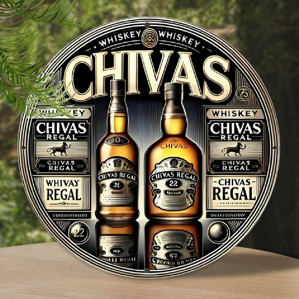 Chivas Regal Whiskey Tin Metal Signs Vintage-Style 8x8 Inch Round
