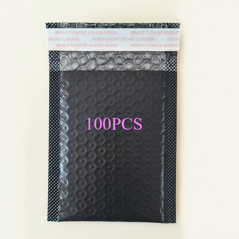 Image of 100pcs Black Bubble Mailers, Shockproof Packaging Envelopes (4.33x6.69in/ 7.47in), For Jewelry, Small Gifts And Shipping