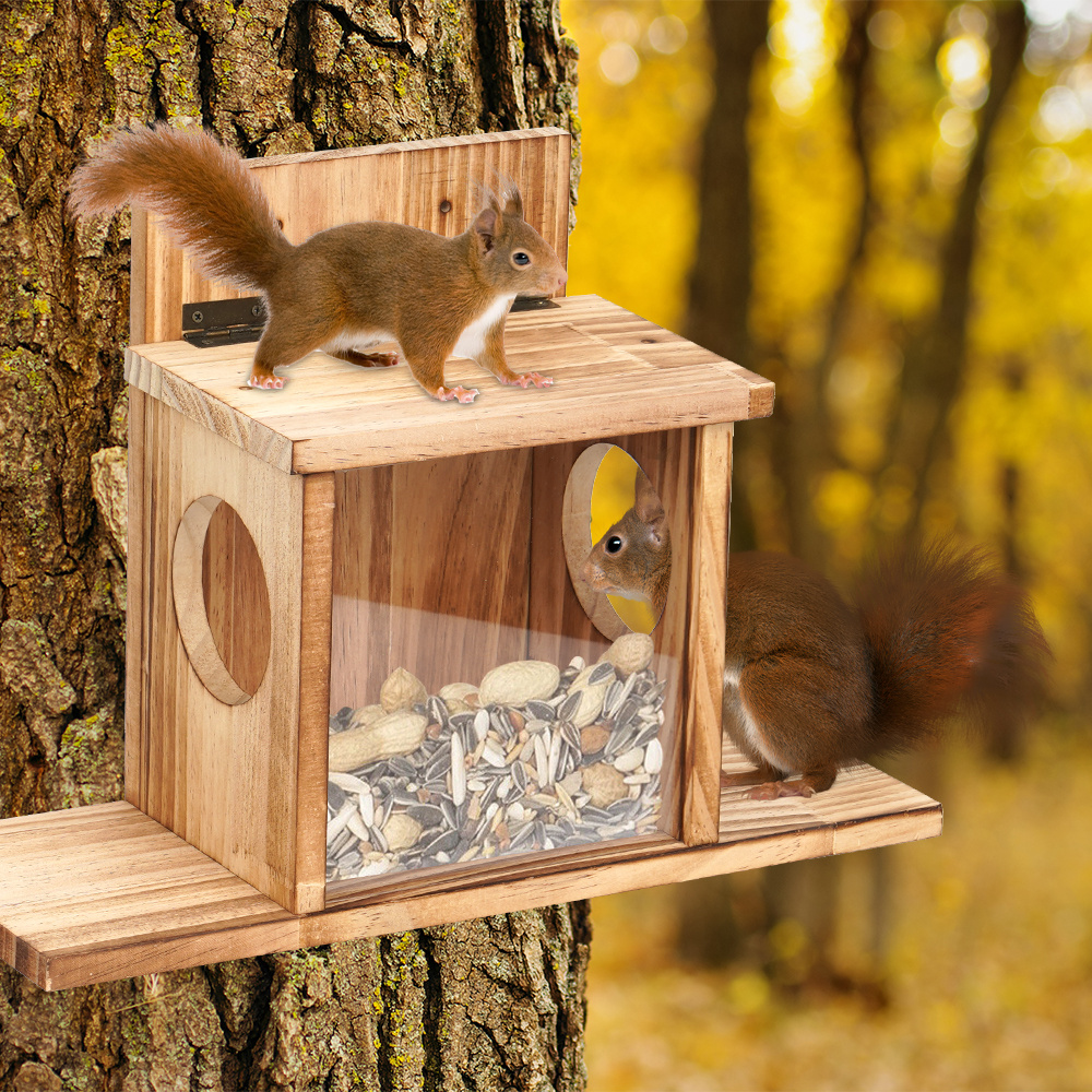 Hanging Feeder For Hamsters And Squirrels, Portable Wooden Shelter, Sturdy Squirrel House, Feeding Stations For Squirrels, Easy To Put , Ideal For Outdoor And Garden Use