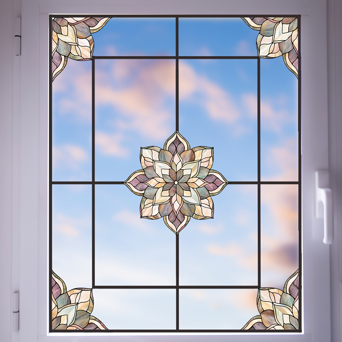 TEMU 1pc Of Colorful Floral Glass Sticker, Removable Electrostatic Sticker, Suitable For Decorating Living Room, Bedroom, And Balcony Windows