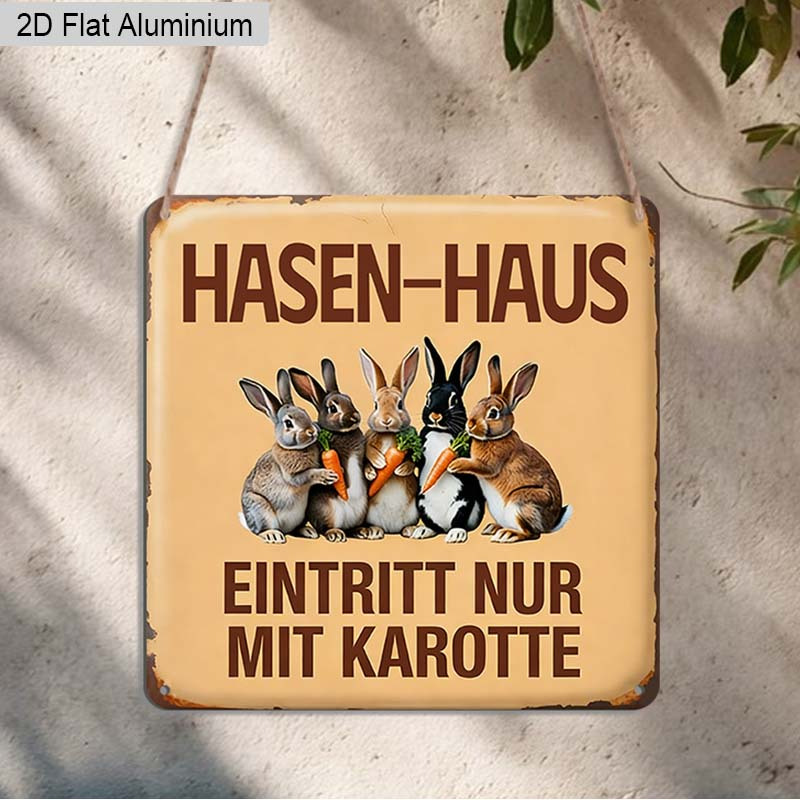 E-shop 2D Flat - 2D Flat Hasen Aluminium Deko Plakette mit dem deutschen Spruch 'Hasen- Nur Mit Karotte', für Dekoration, Garten Verzierung,