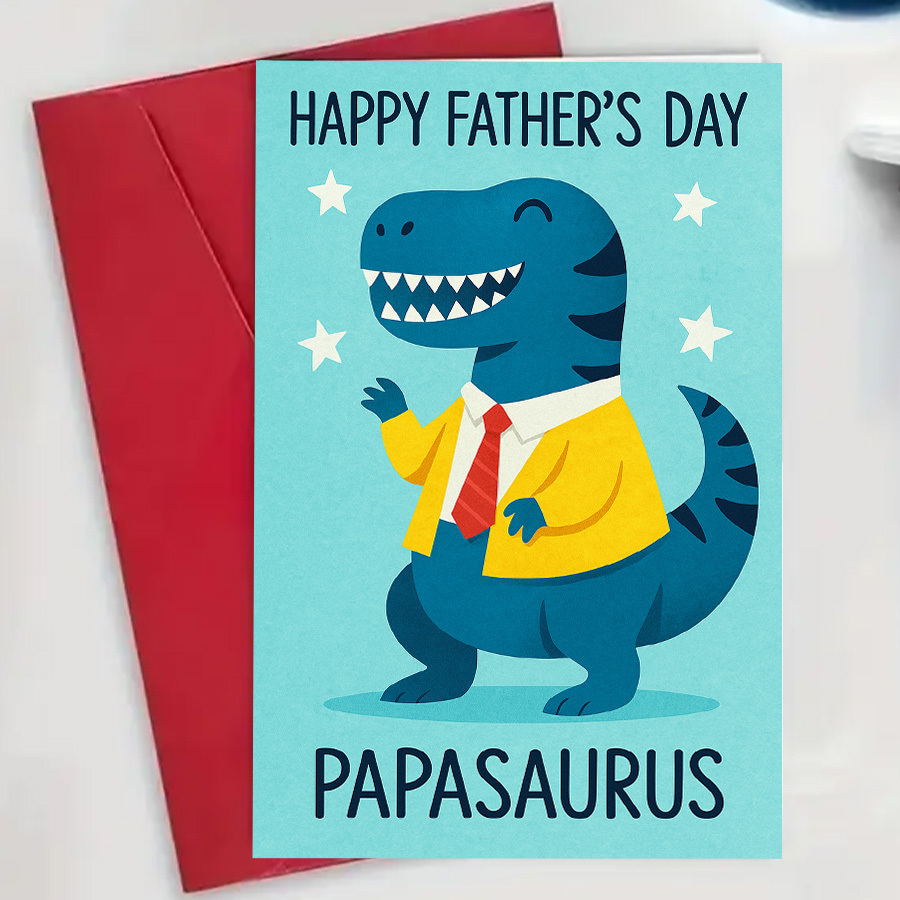 E-shop 1 Stück Happy Vatertagskarte mit lustigem -Dinosaurier-Design – Perfektes Geschenk für Väter, um die Vaterschaft stilvoll zu feiern – Ideal für