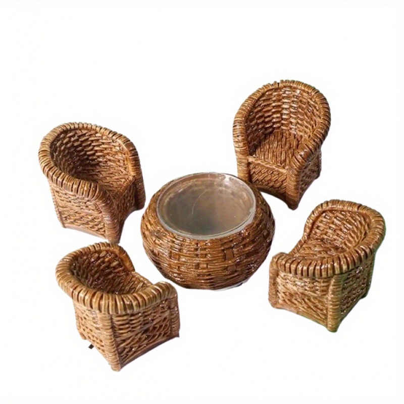 

3pcs/5pcs Mini Bamboo Furniture Set, Resin , Indoor/outdoor Home Decor, Versatile Room Application, No Electricity Needed