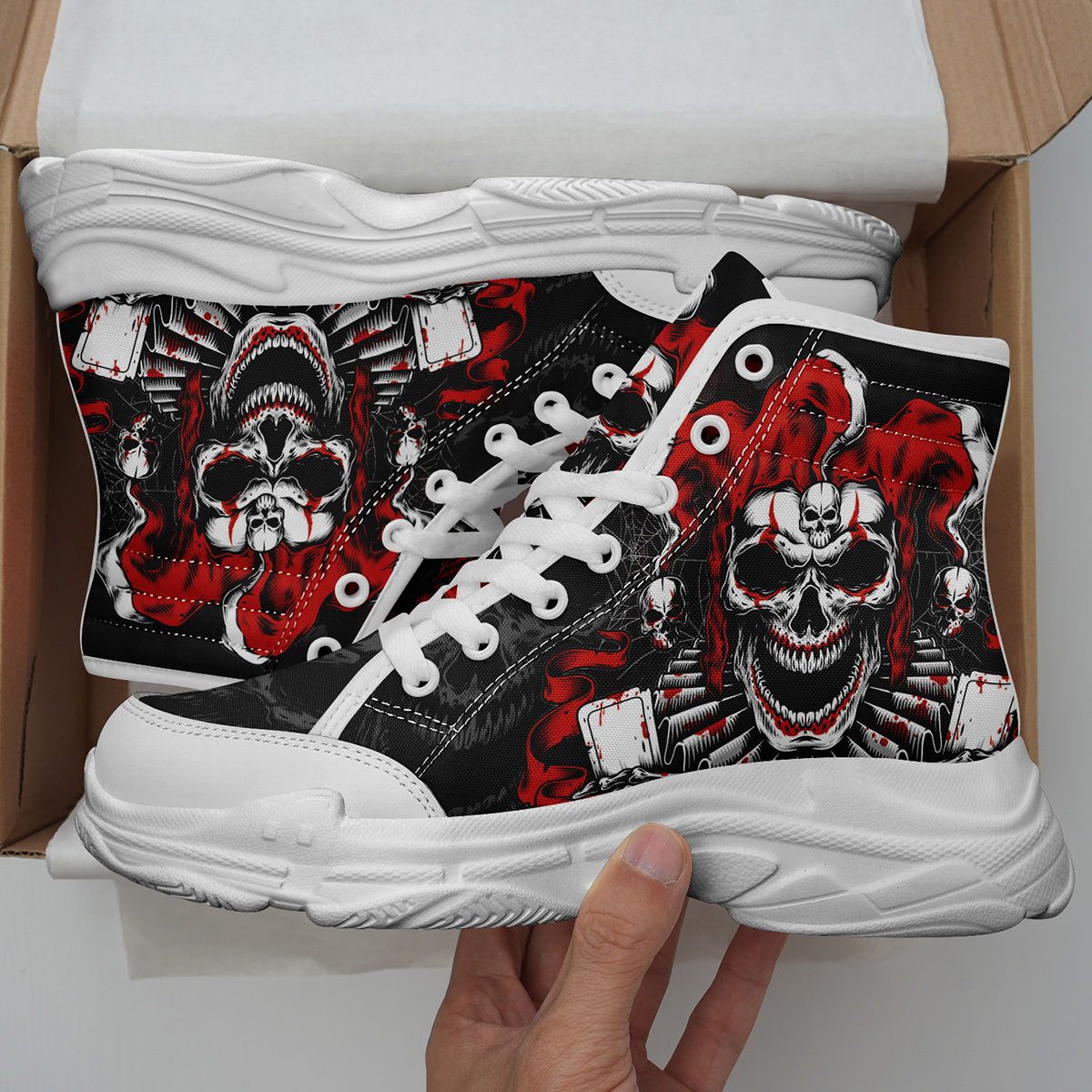 Men's Gothic Skull Sneakers - Breathable Mesh Running Shoes With Bold Halloween Design For Men & Women