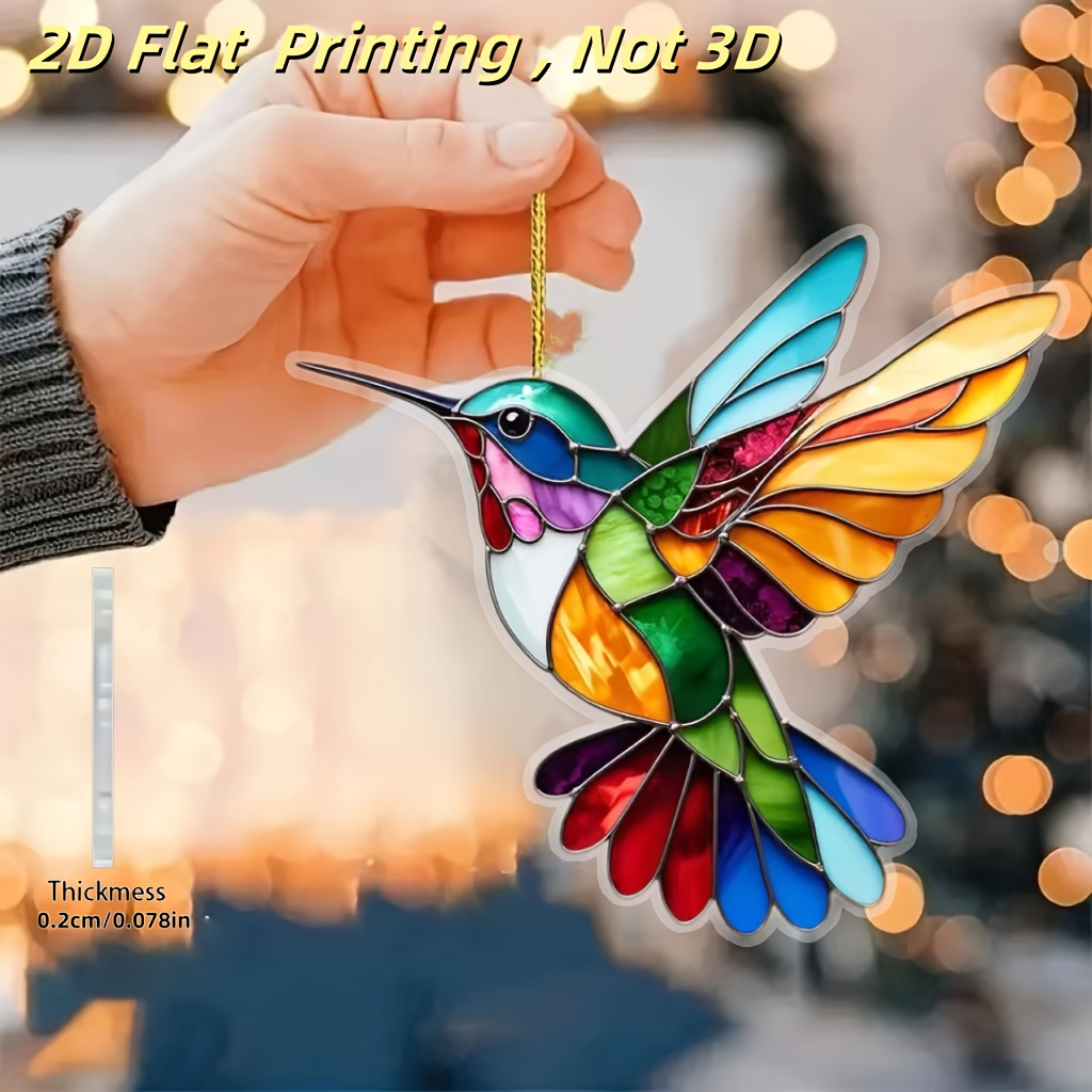 TEMU 2d Flat Colored Hummingbird Acrylic Pendant - Multi-functional 2d Decor For Windows And Walls, Perfect Gift For , Meeting Product Use For 11